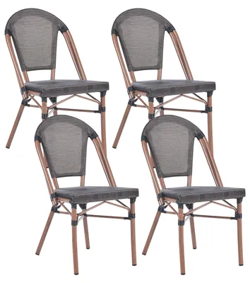 Produktbild von BELIANI Rattanstuhl 4er Set mit grauem Muster Metall Beine in Holzoptik Außenbereich Modern