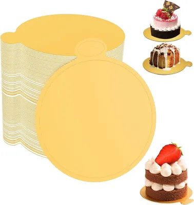 Produktbild von 100 Stück Mini-Tortenplatten - 9 cm Tortenplatten - Mousse-Tortenböden - Goldene Papier Einweg-Tortenunterlagen - Dessertpräsentation für Hochzeit - Geburtstag - Tortendekoration
