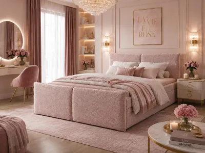Produktbild von Rosa Boxspringbett Pyllo Bubble 08 180x200 cm – Bettkasten & Topper