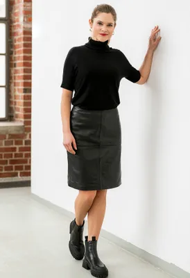 Produktbild von Mauritius - Damen Lederrock Midirock Lammnappa schwarz : XL
