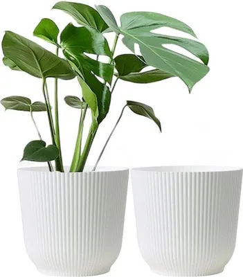 Image de Lot de 2 pots de fleurs en PVC blancs pour l'intérieur et l'extérieur, 22 cm