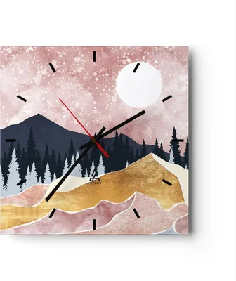 Produktbild von Wanduhr - Quadrat - Glasuhr - Grafik Modern Landschaft - 40x40cm - Schleichendes Uhrwerk - Lautlos - zum Aufhängen bereit - Dekoration Modern - Wanddekoration aus Glas - C3AC40x40-4832