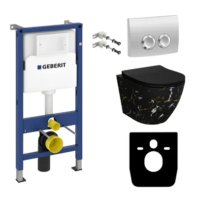 Produktbild von DOMINO Geberit Duofix Basic Vorwandelement + Wand-WC Tiefspül Sofi Slim Becken Fire Spülrandlos + Bedienplatte Delta 25 für Doppelspülung |Komplettset
