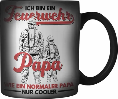 Produktbild von Trendation - Feuerwehr Papa Farbwechsel Zauber-Tasse Geschenke Zubehör Lustig Einsatz Geburtstag Spruch Vatertag Feuerwehrmann Geschenkidee (Schwarz)
