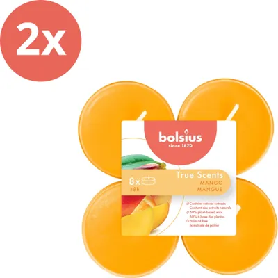 Produktbild von Bolsius - True Scents - Maxi - Duft-Teelichter - 8 Stück pro Packung - Klare Tasse - Mango - Vorteilspack - 16 Stücke - 2 Verpackung