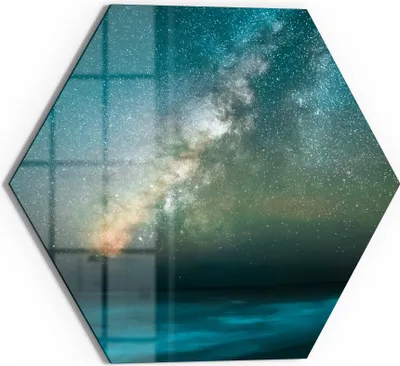 Produktbild von DEQORI Glasbild Echtglas 55x48 cm 'Galaktischer Ozeanglanz' Wandbild Bild modern Deko