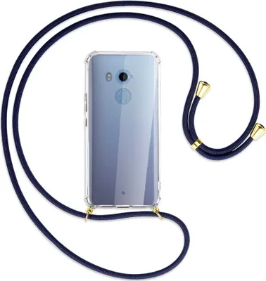 Produktbild von Handykette Backcover-Schutzhülle mit Band (Metall goldfarben) für HTC U11 Plus - dunkelblau