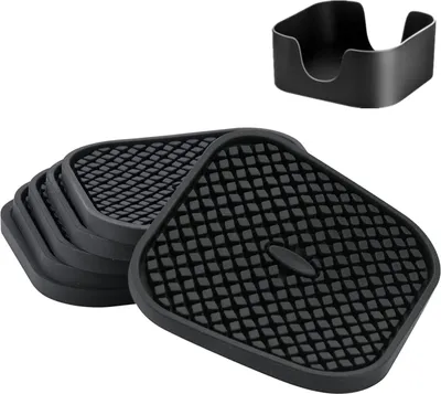Immagine prodotto di Set di 6 sottobicchieri in silicone - sottobicchieri assorbenti - 6 pezzi - nero - silicone - 10 cm