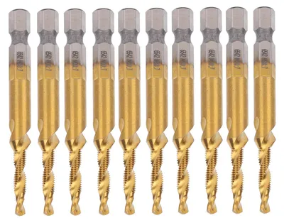 Obrázok produktu pre Sada závitníkov, 10-dielna - Materiál: HSS - Priemer vrtáka: 3,3 mm - Šesťhranná stopka - Antikorózna povrchová úprava - Celková dĺžka: 68 mm - Sada závitníkov