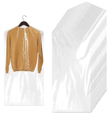 Image de Sacs à vêtements en plastique, lot de 30, sacs transparents pour suspendre les vêtements, housses de protection pour vêtements suspendus, sacs anti-poussière pour costumes, robes, manteaux et chemises (60 x 130 cm)