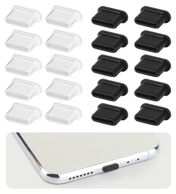 Immagine prodotto di 20 coperture in tessuto per connettori USB-C, progettate per proteggere la porta di ricarica dalla polvere