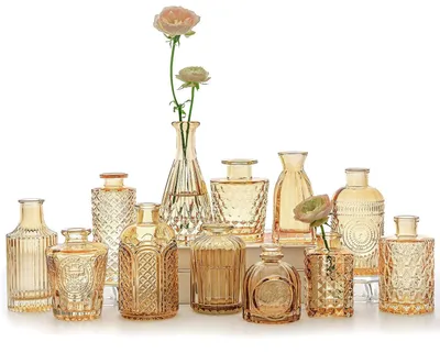 Productafbeelding van Set van 12 kleine glazen vaasjes voor tafeldecoratie