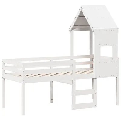 Produktbild von Hochbett mit Dach Weiß 90x190 cm Massivholz Kiefer