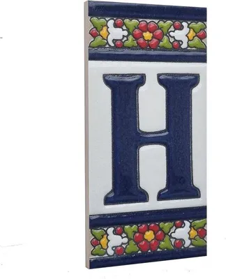 Obrázek produktu pro Keramické čísla domu - dlaždice - Číslování domu - Ručně malované španělské design - 11 x 5,5 cm - Květiny H