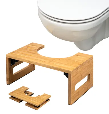 Produktbild von eluno Toilettenhocker, Fußbank aus Bambus, platzsparend zusammenklappbar