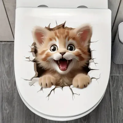 Produktbild von GKA WC Deckel Aufkleber fröhliche Katze Toilettendeckel Tattoo selbstklebend Toilette Toilettendeckelaufkleber Katzenbaby