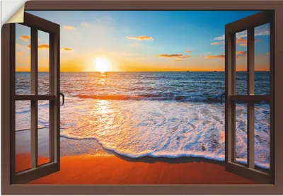 Produktbild von ARTland Wandbild, selbstklebend Fensterblick Sonnenuntergang Meer Größe: 100x70 cm
