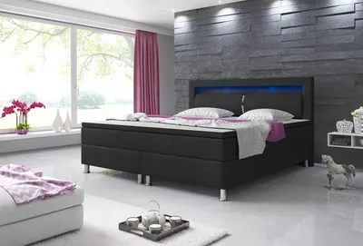 Produktbild von Inter Handels Boxspringbett Milano 180 x 200 cm, Schwarz, 7-Zonen-Taschenfederkern-Matratze