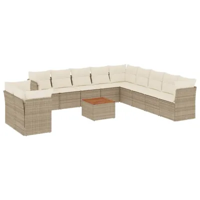 Produktbild von 12-tlg. Garten-Sofagarnitur mit Kissen Beige Poly Rattan