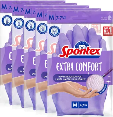 Produktbild von Spontex Haushaltshandschuhe Extra Comfort 5 Paar, Handschuh, Naturkautschuklatex, Spülhandschuh, griffsicher Größe:7