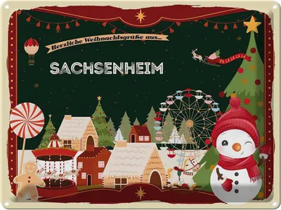 Produktbild von vianmo Blechschild 30x40 cm Weihnachten Grüße SACHSENHEIM Abenteuer Reisen Urlaub