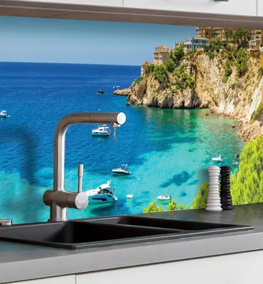 Produktbild von Küchenrückwand selbstklebend Landschaft Lagune Meer Spritzschutz Folie 340 x 60cm Folie 0,2mm