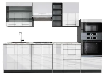 Produktbild von Küchenzeile Vicco Fame-Line Weiß Hochglanz/Anthrazit 280 cm , AP Marmor, Model 42129