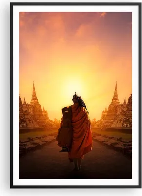 Produktbild von Gerahmtes Poster - Schwarzer Rahmen - Tempel Mönch - 70x100 cm - Wand Bild - Wanddeko - Wandbilder - Kunstposter - Wandposter - Bilderrahmen - Bilder - Kunstdruck - Wandbild - P2BPA70x100-3472