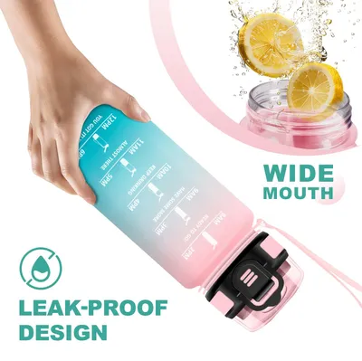 Productafbeelding van JAPORIA drinkfles, 500 ml, lekvrij, waterfles met rietje, sportdrinkfles met tijdmarkering, geschikt voor koolzuurhoudende dranken, ideaal voor hardlopen, picknicks