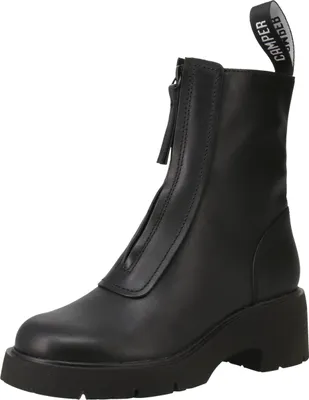 A black boot with a zipper on a white background.