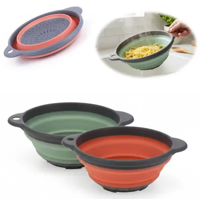 Produktbild von LS-LebenStil Flexibles Abtropfsieb Nudelsieb 36x19cm faltbar mit Griff Sieb Seiher Küchensieb Camping TRT Kunststoff Silikon Obst Gemüse Pasta Nudeln