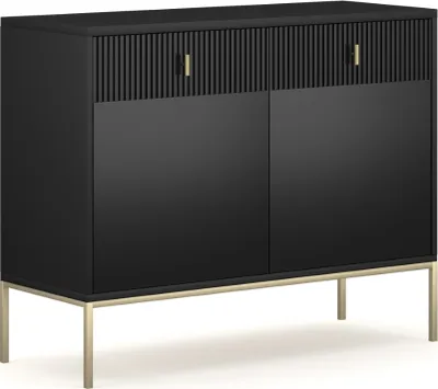 Produktbild von Kommode: zwei Schubladen, zwei Türen, schwarz, goldene Beine