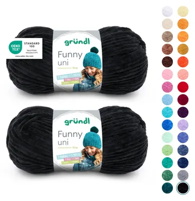Zdjęcie produktu dla Gründl Wolle Funny uni, przędza chenille, 2 motki, 100 g, kolor: czarny