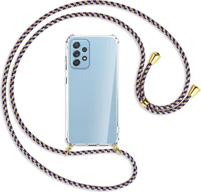 Produktbild von Handykette Backcover-Schutzhülle mit Band (Metall goldfarben) für Samsung Galaxy A52 4G / 5G, A52s 5G - blau+beige