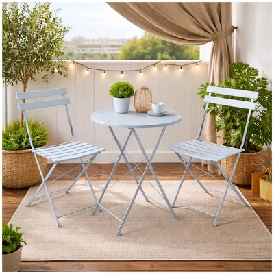 Produktbild von Bistro Sitzgruppe Metall Grau klappbar Tisch mit 2 Stühlen Balkon Set