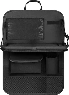 Productafbeelding van Famanu Auto-organizer voor kinderen - Bekerhouder voor achterbank met transparant vak - Organizer met tafel en telefoonhouder (zwart)