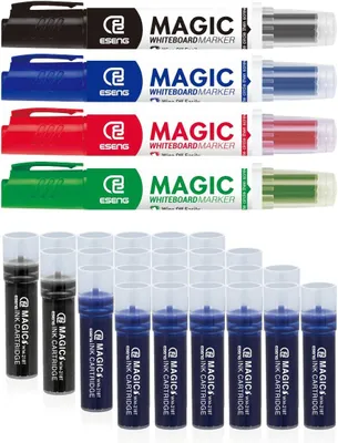 Produktbild von Whiteboard Marker Set, 28-teilig, 12 Schwarz, 12 Blau, 2-3 mm Rundspitze, für Schule und Büro