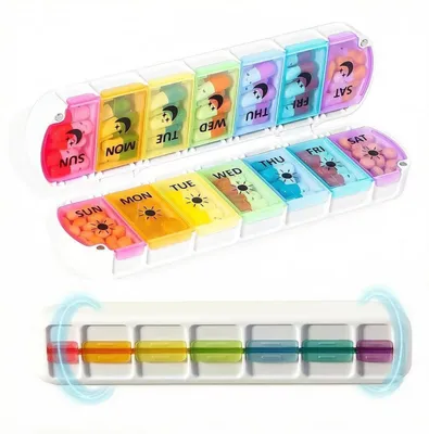 Produktbild von Tablettenbox 7 Tage Morgens Abends, Medikamentenbox Klein für Unterwegs, BPA-Frei, Regenbogen