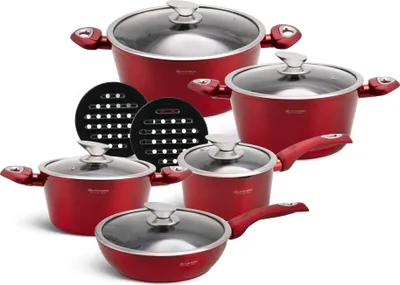 Produktbild von Edenberg 12-teiliges rotes Topfset, mit Deckel, Bratpfanne, Induktion EB5614