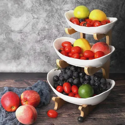 Produktbild von Obst Etagere 3 Stöckige Obstschale Keramik Schale für Küche Obst Aufbewahrung (3 Etagen)