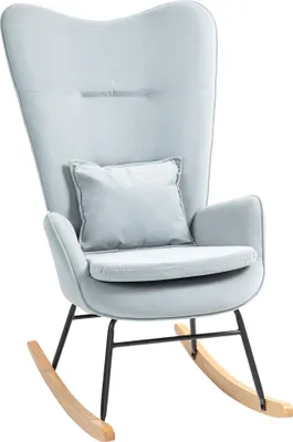 Produktbild von Schaukelstuhl, weicher Bezug in Samtoptik, mit Lendenkissen, bis 120 kg belastbar, 67 x 85 x 112 cm, Hellgrau