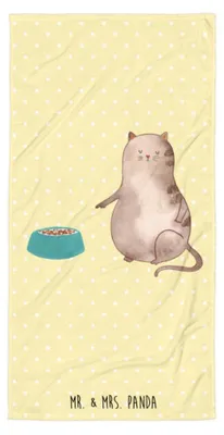 Produktbild von Mr. & Mrs. Panda Handtuch Katze Fressen - Gelb Pastell - Geschenk, Reisehandtuch, Duschtuch, Badelaken, Duschhandtuch, Badehandtuch
