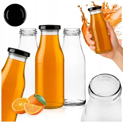 Zdjęcie produktu dla SuperButelki - Zestaw 5x Butelka szklana SOK 500 ml z zakrętką, na soki wino napoje kompot butelki na soki 0,5l komplet butelek + E-BOOK z przepisami