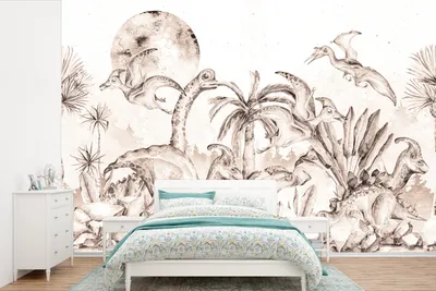 Produktbild von MuchoWow® Fototapete für Wohnzimmer oder Schlafzimmer Wandtapete Vinyl Motivtapete Dino - Kinder - Dschungel - Pflanzen - Kinder - 600x400 cm - Kindertapete - Vinyltapeten
