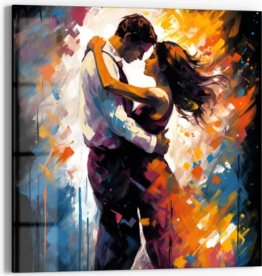 Produktbild von DEQOART Glasbild Echtglas 50x50 cm 'Farbtanz der Liebe' Wandbild Bild modern Deko