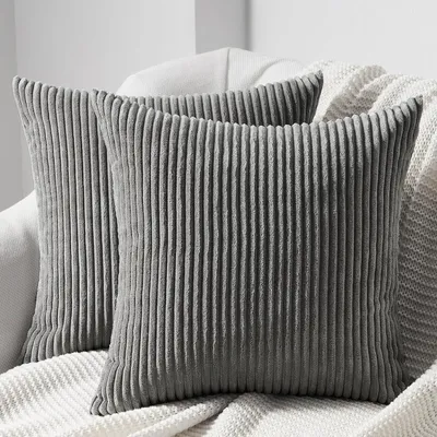 Productafbeelding van Kussensloop, 60x60 cm, koordsatijn, donkergrijs, gestreept, set van 2