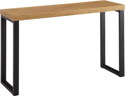 Konsolentisch Eiche-Dekor Schwarz 120x39x75,5cm mit Eichenholzplatte und schwarzem Metallgestell in Gesamtansicht.