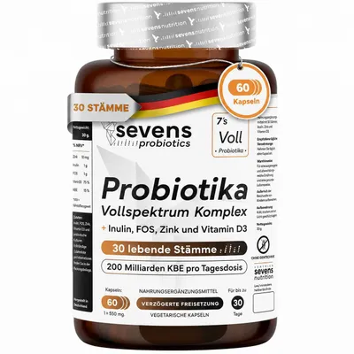 Produktbild von Probiotika Komplex - Darmbakterien Probiotika Kapseln Hochdosiert - 200 Milliarden KBE/Tagesdosis - 30 Bakterienstämme mit Lactobacillus & Bifido