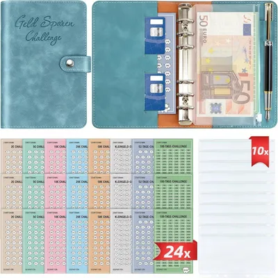Produktbild von Budget Planner Buch 8 Spar Challenges Haushaltsbuch A6 Leder Binder Set