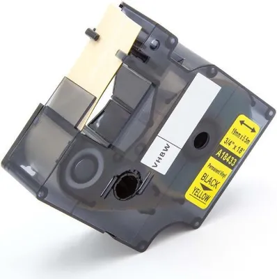 Produktbild von vhbw Schriftband-Kassette kompatibel mit Dymo RhinoPro 6000, 5000, 3000, ILP 219 Etiketten-Drucker 5,5m x 19mm Schwarz auf Gelb, Vinyl